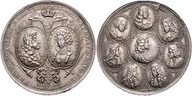 Leopold I. 1657 - 1705
 Ag - Medaille 1690 auf die Krönung von Joseph I. als König und seiner Mutter Eleonora als Kaiserin in Augsburg, Gekrönter Dop...