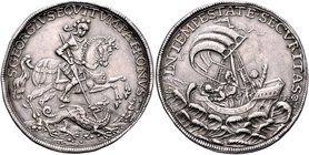 Leopold I. 1657 - 1705
 Doppeltaler / 2 Taler o. J. ( 17.Jhd) Sankt Georgstaler, ohne Signatur Christian Roth. Kremnitz. 46,18g. Huszar 42 ss/f.vz