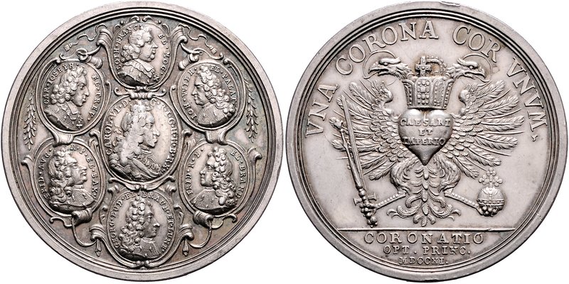 Karl VI. 1711 - 1740
 Ag - Medaille 1711 auf die Krönung Karls VI. zum Deutsche...