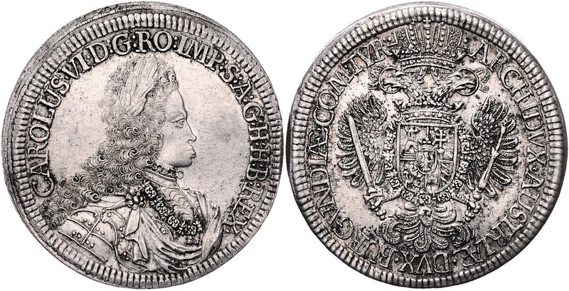 Karl VI. 1711 - 1740
 Doppeltaler / 2 Taler o. J. Hall. 57,72g, Zainende. Her. ...