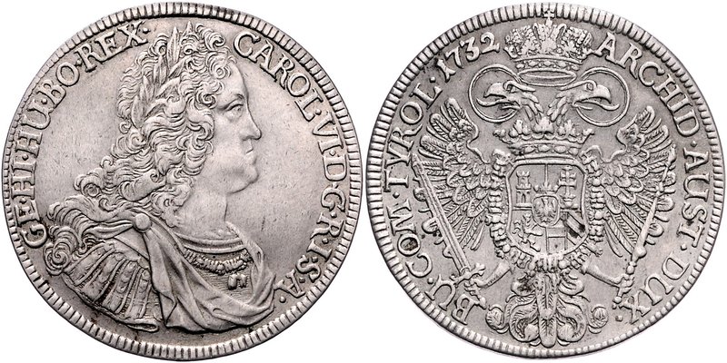 Karl VI. 1711 - 1740
 Taler 1732 Hall. 28,07g, Henkelspur. Her. 350 ss