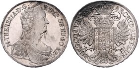 Maria Theresia 1740 - 1780
 Taler 1765 Wien. 27,97g, Kratzer im Avers!. Her. 414, Eyp. 74 vz/stgl.
