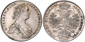 Maria Theresia 1740 - 1780
 15 Kreuzer 1749 Graz. 6,06g, feiner Prägeglanz. Her. 1091 vz/stgl.