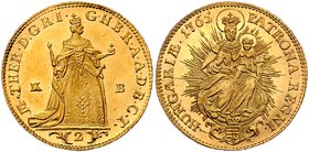 Maria Theresia 1740 - 1780
 2 Dukaten 1765 KB Kremnitz. 6,98g. Her. 61 stgl.