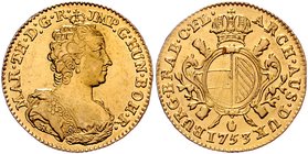 Maria Theresia 1740 - 1780
 Souverain d´or 1753 Antwerpen. 5,46g. Her. 361 f.vz