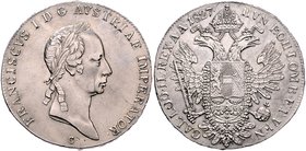 Franz I. 1806 - 1835
 1/2 Taler 1827 C Randschrift: REGN statt REGNVUM. Prag. 14,00g. Fr. 259 vz
