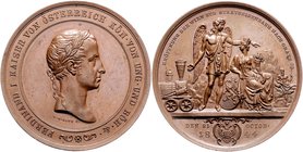 Ferdinand I. 1835 - 1848
 Cu - Medaille 1844 an die Eröffnung der Wien-Süd-Staatseisenbahn nach Graz, Dm 53,5 mm. Wien. 61,45g, Slg. Wurzbach 2039 f....