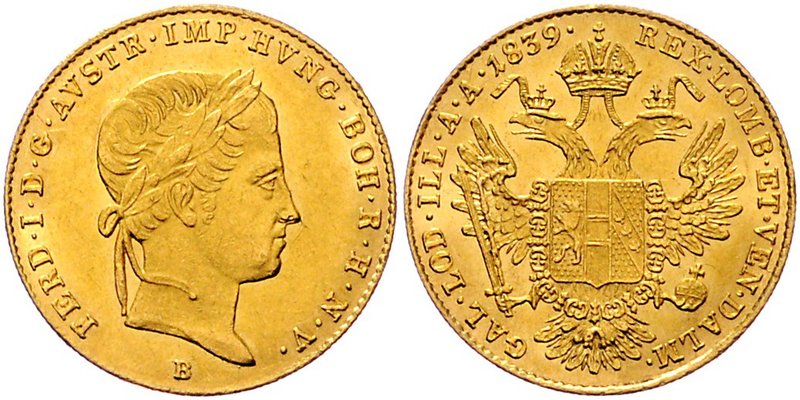 Ferdinand I. 1835 - 1848
 Dukat 1839 B Kremnitz. 3,50g. Fr. 718 vz/stgl