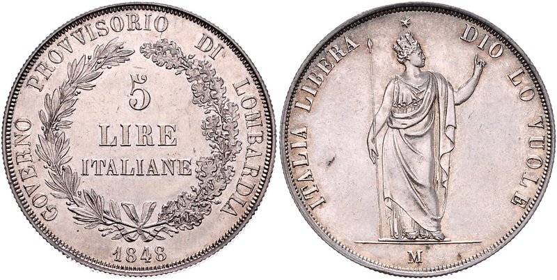 Ferdinand I. 1835 - 1848
 5 Lire 1848 M Mailand. 24,96g, win. Randfehler. Fr. 1...