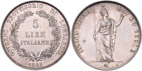 Ferdinand I. 1835 - 1848
 5 Lire 1848 M Mailand. 24,96g, win. Randfehler. Fr. 1090 vz