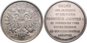Franz Joseph I. 1848 - 1916
 Ag - Medaille 1869 auf die Huldigung der in Bulgarien lebenden Österreicher anlässlich des Besuches Franz Josephs und Kr...