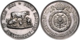 Franz Joseph I. 1848 - 1916
 Ag - Medaille 1881 auf die erste Mastvieh - Austellung in Wien, Dm 75 mm. Wien. 140,52g, Kratzer im Avers. vz/stgl