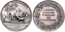 Franz Joseph I. 1848 - 1916
 Ag - Medaille 1883 auf die Landwirtschafts - Ausstellung des Bezirksvereins Zistersdorf, Verdienstmedaille, Dm 38 mm. Wi...