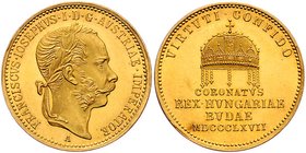 Franz Joseph I. 1848 - 1916 Krönungsmünzen
 1 3/4 Dukat 1867 A auf die Krönung zum ungarischen König am 8.6.1867 in Budapest, Dm 24 mm. 6,13g. Fr. II...