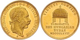 Franz Joseph I. 1848 - 1916 Krönungsmünzen
 1 3/4 Dukat 1867 A auf die Krönung zum ungarischen König am 8.6.1867 in Budapest, Dm 24 mm. 6,10g. Fr. II...