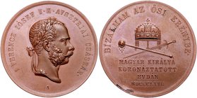 Franz Joseph I. 1848 - 1916 Krönungsmünzen
 Cu - Medaille 1867 A auf die Krönung zum ungarische Königin am 8.6.1867 in Budapest. 46,39g. Fr. II.4.h v...