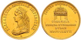 Franz Joseph I. 1848 - 1916 Krönungsmünzen
 Dukat 1867 A auf die Krönung der Kaiserin zur ungarische Königin am 8.6.1867 in Budapest, Dm 21 mm. 3,50g...