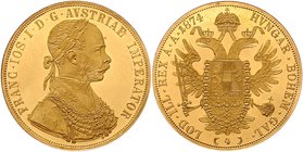 Franz Joseph I. 1848 - 1916
 4 Dukat 1874 Wien. 13,96g. Fr. 1123 EA/f.stgl.