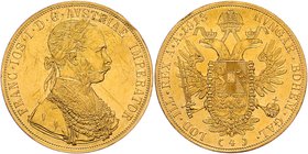 Franz Joseph I. 1848 - 1916
 4 Dukat 1913 Wien. 13,96g, starke Kratzer. Fr. 1162 ss