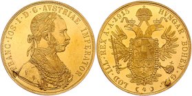 Franz Joseph I. 1848 - 1916
 4 Dukat 1915 mit serbischer Kontermarke Schwert , Belgrad 1931. Wien. 13,95g. Fr. 1164 (ohne Gegenstempel) stgl