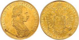 Franz Joseph I. 1848 - 1916
 4 Dukat 1915 mit serbischer Kontermarke Schwert , Belgrad 1931. Wien. 13,97g, min. Rf. Fr. 1164 (ohne Gegenstempel) ss/v...