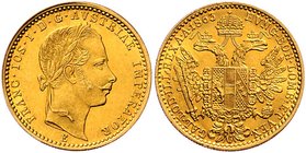 Franz Joseph I. 1848 - 1916
 Dukat 1863 E Karlsburg. 3,48g. Fr. 1209 vz/stgl