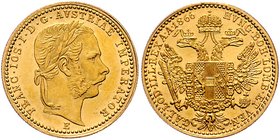Franz Joseph I. 1848 - 1916
 Dukat 1866 E Karlsburg. 3,53g. Fr. 1221 vz/stgl