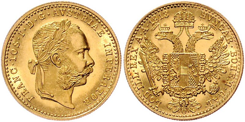 Franz Joseph I. 1848 - 1916
 Dukat 1913 Wien. 3,49g. Fr. 1272 stgl.