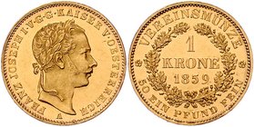 Franz Joseph I. 1848 - 1916
 Vereinskrone 1859 A Wien. 11,10g. Fr. 1279 f.stgl.