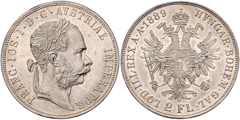 Franz Joseph I. 1848 - 1916
 2 Gulden 1889 Wien. 24,71g. Fr. 1388 vz/stgl