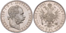 Franz Joseph I. 1848 - 1916
 2 Gulden 1891 Wien. 24,68g. Fr. 1389 vz/stgl