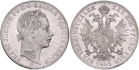 Franz Joseph I. 1848 - 1916
 Vereinstaler 1865 B Kremnitz. 18,48g. Fr. 1423 vz