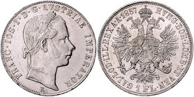 Franz Joseph I. 1848 - 1916
 Gulden 1857 E Karlsburg. 12,33g, feiner Prägeglanz. Fr. 1444 vz