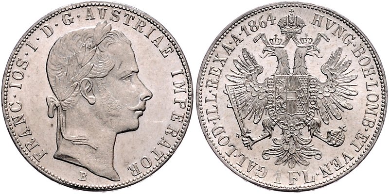 Franz Joseph I. 1848 - 1916
 1 Gulden 1864 B Kremnitz. 12,40g. Fr. 1473 vz/stgl