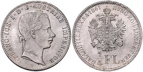 Franz Joseph I. 1848 - 1916
 1/4 Gulden 1861 V Venedig. 5,31g. Fr. 1536 stgl