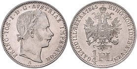 Franz Joseph I. 1848 - 1916
 1/4 Gulden 1865 A Wien. 5,33g. Fr. 1545 vz/stgl