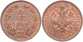 Franz Joseph I. 1848 - 1916
 4 Kreuzer 1864 B Kremnitz. 13,58g. Fr. 1626 stgl