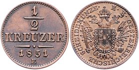 Franz Joseph I. 1848 - 1916
 1/2 Kreuzer 1851 E Karlsburg. 2,66g. Fr. 1673 vz