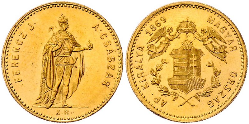 Franz Joseph I. 1848 - 1916
 Dukat 1869 KB Kremnitz. 3,49g. Fr. 1709 vz