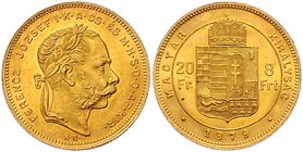 Franz Joseph I. 1848 - 1916
 8 Forint 1879 KB Kremnitz. 6,46g. Fr. 1726 vz