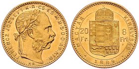 Franz Joseph I. 1848 - 1916
 8 Forint 1889 KB Kremnitz. 6,45g. Fr. 1737 vz
