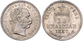Franz Joseph I. 1848 - 1916
 10 Krajczar 1887 KB Kremnitz. 1,68g. Fr. 1827 stgl
