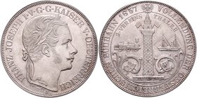 Franz Joseph I. 1848 - 1916
 2 Vereinstaler 1857 A Original NP der Numismatischen Gesellschaft zu Triest / Italien. Wien. 34,50g. Fr. 1900 stgl