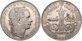 Franz Joseph I. 1848 - 1916
 2 Vereinstaler - Südbahn 1857 A Wien. 37,12g. Fr. 1900/2 vz/stgl