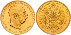 Franz Joseph I. 1848 - 1916
 100 Kronen 1910 Wien. 33,96g. Fr. 1918 vz/stgl