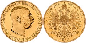 Franz Joseph I. 1848 - 1916
 100 Kronen 1912 Wien. 33,87g. Fr. 1920 f.stgl.