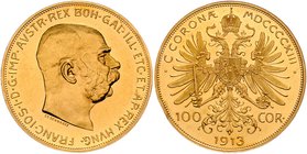 Franz Joseph I. 1848 - 1916
 100 Kronen 1913 Wien. 33,87g, Randdelle. Fr. 1921 vz