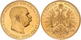 Franz Joseph I. 1848 - 1916
 100 Kronen 1913 Wien. 33,87g. Fr. 1921 f.stgl.