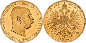 Franz Joseph I. 1848 - 1916
 100 Kronen 1914 Wien. 33,87g. Fr. 1922 vz/stgl.