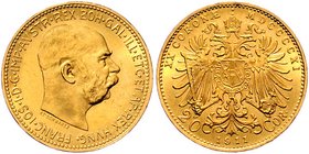 Franz Joseph I. 1848 - 1916
 20 Kronen 1911 Wien. 6,81g. Fr. 1941 f.stgl